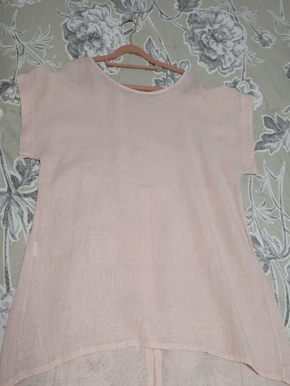 Italian 100% Linen Pale Pink Short Sleeve Tunic Top Size Small